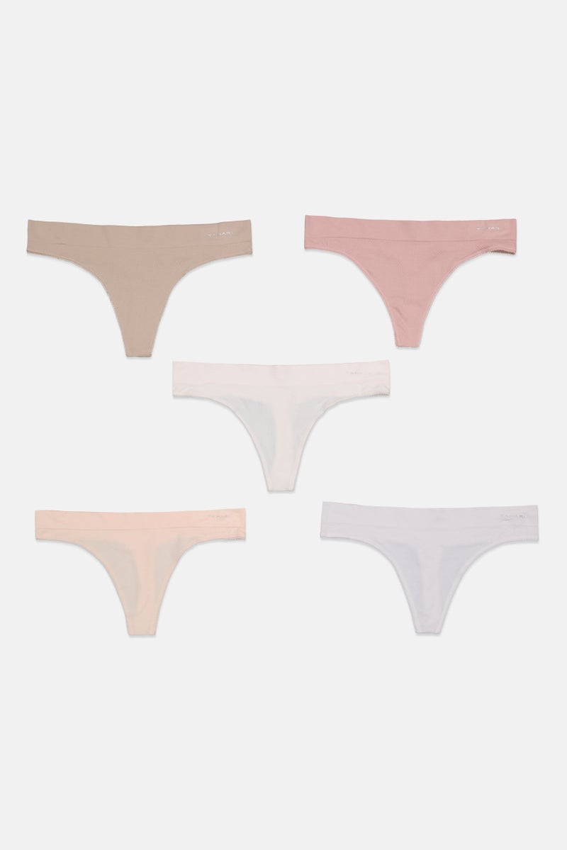 Tahari Women 5 Pack Jacquard Thong Panty, Beige - Image 3